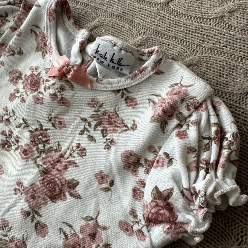 EUC Nicole Miller Baby Girl 3pc Quilted Jacket Set, Dusty Rose Bows, 24 Months